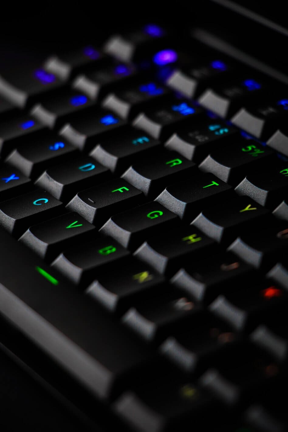 black gaming keyboard with colored backligh