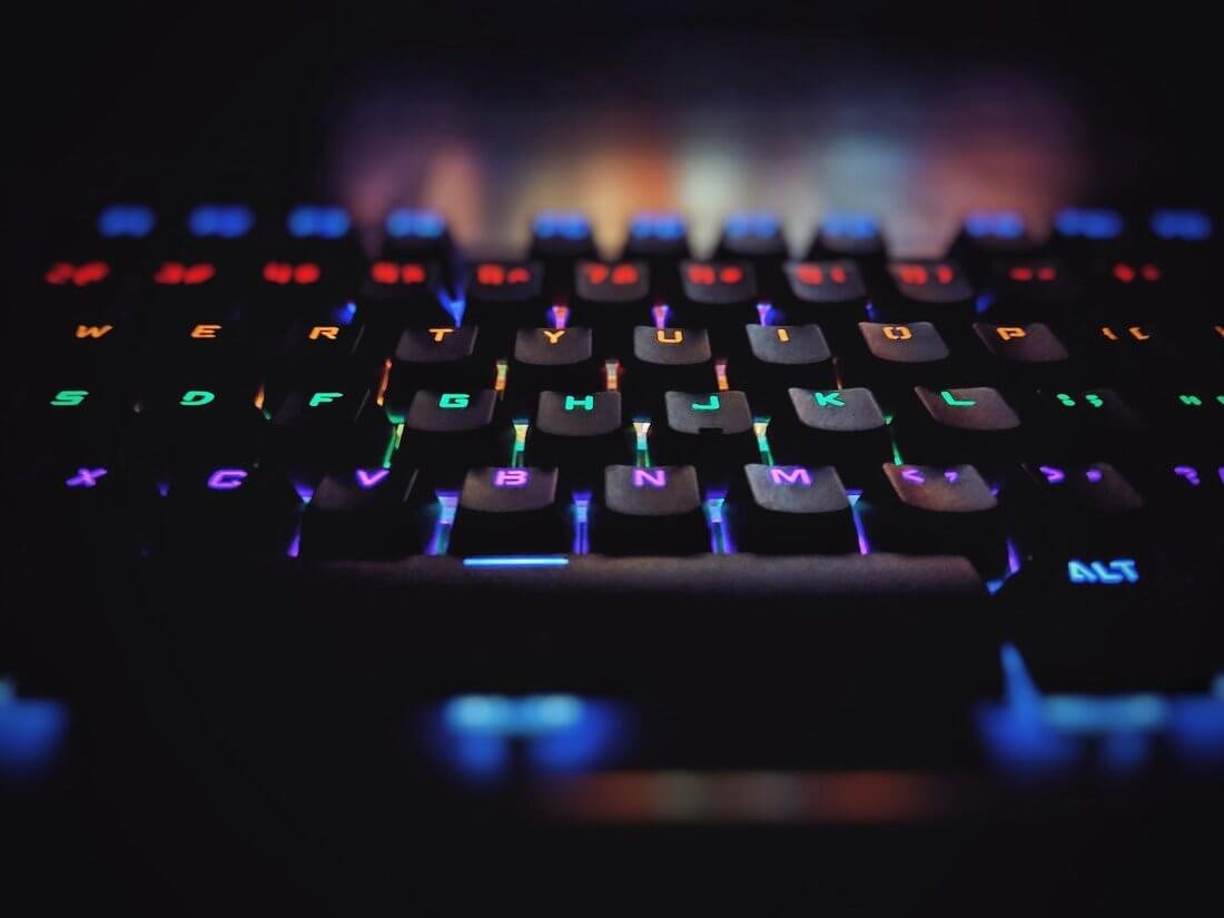 black mechanical keyboard with colored backlight on the keys